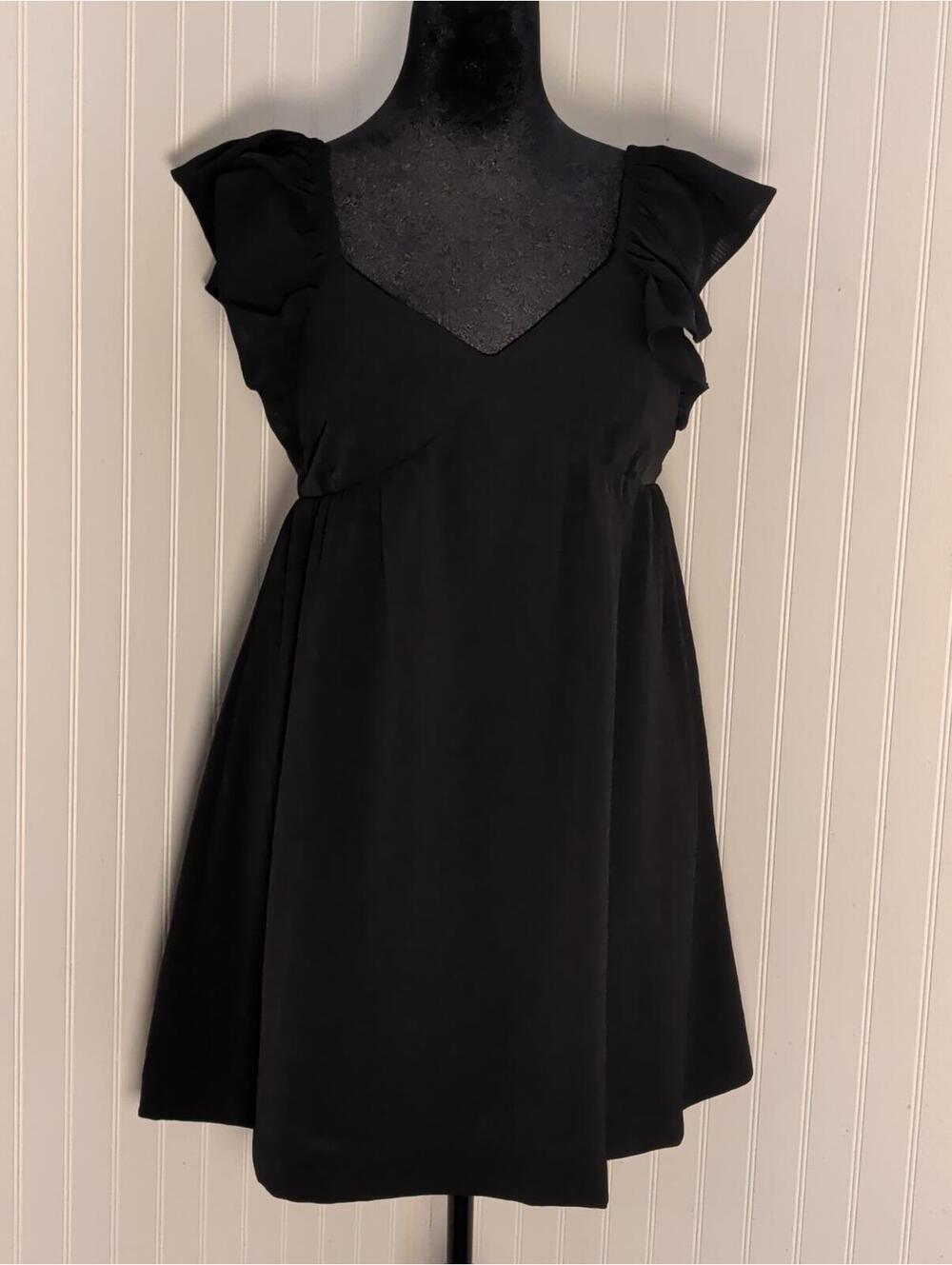 Blu Pepper Black Ruffle Sleeve Babydoll Dress Bow Detail Size L